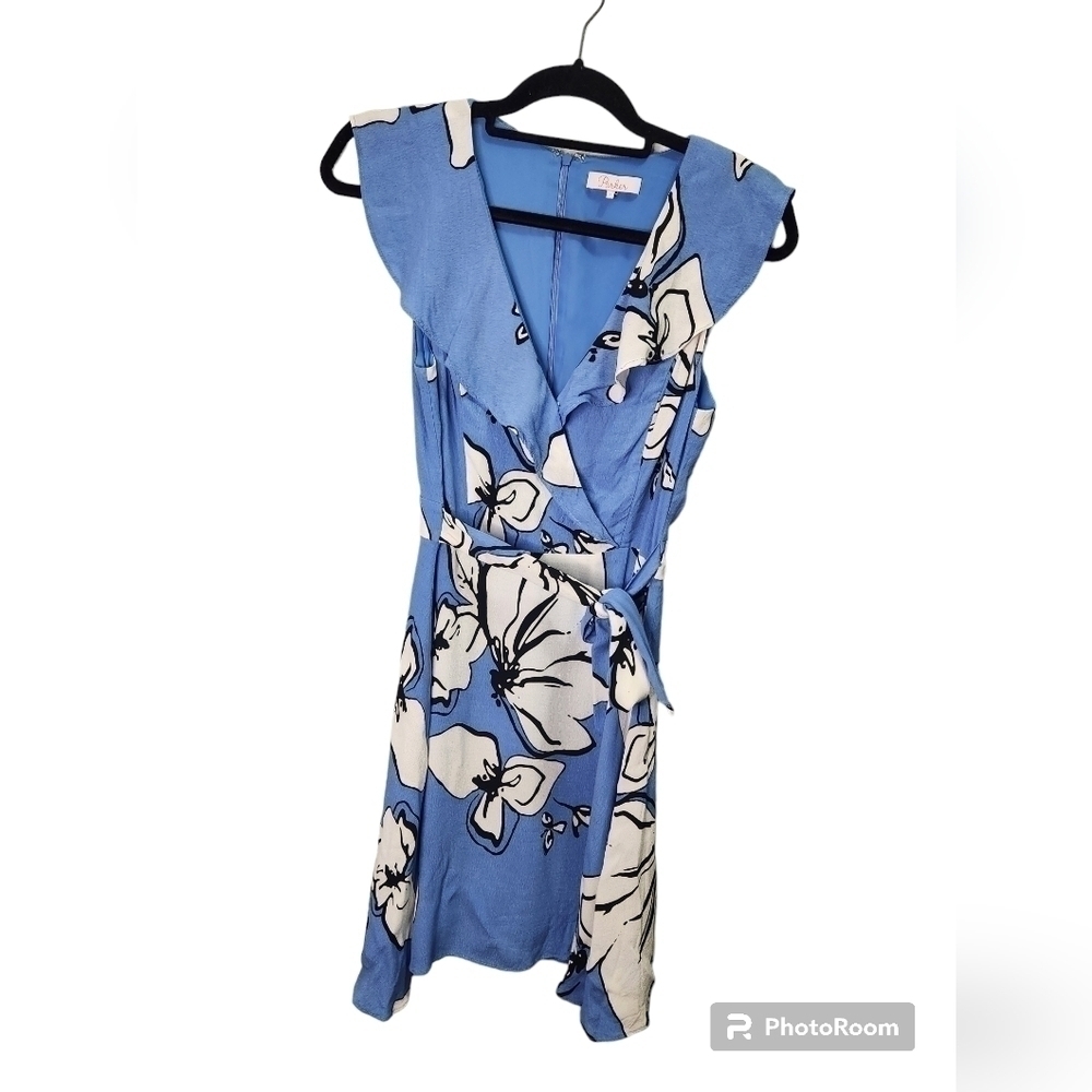 Parker Cornflower Blue Vneck tie front skater floral dress sz. 2